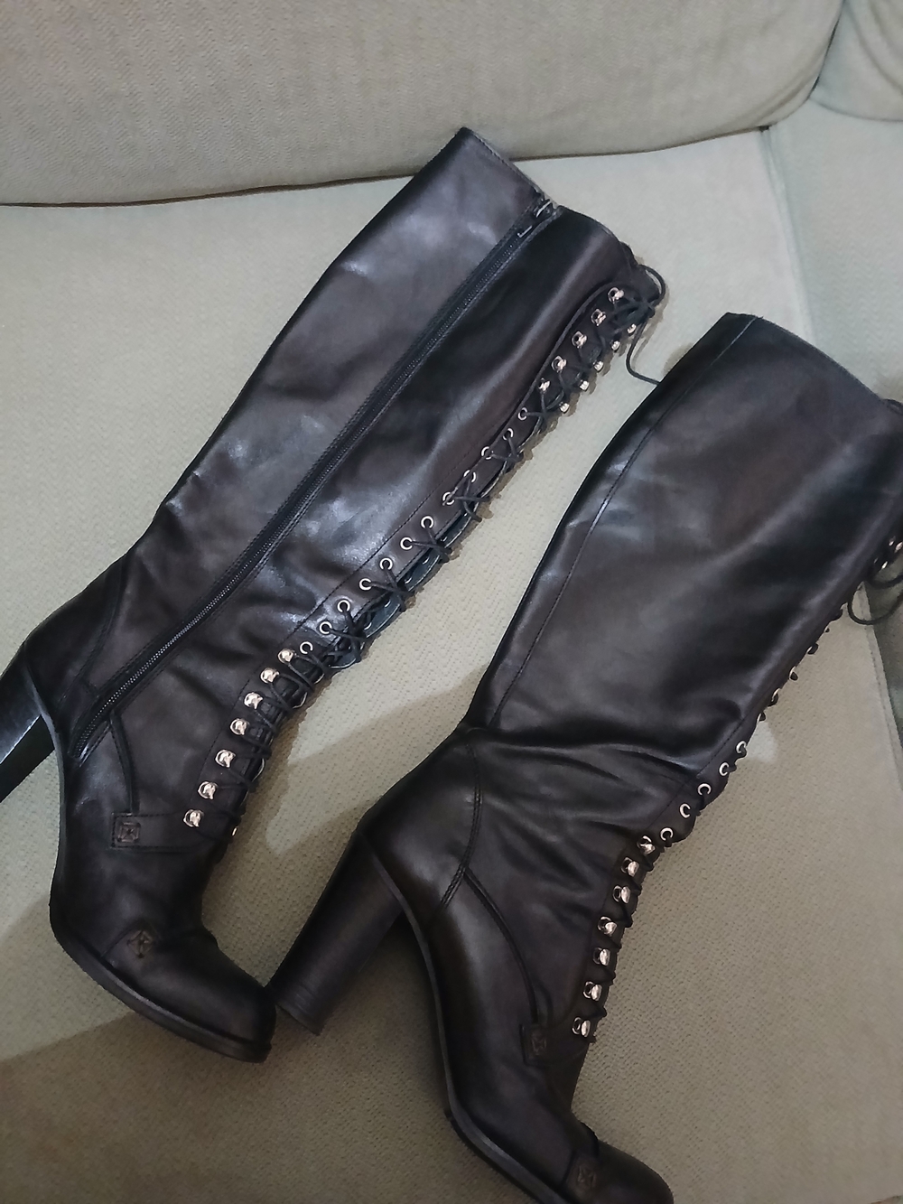 Charles David Black Front Corset Lace Up Knee-High Heeled Boots Made In Italy
